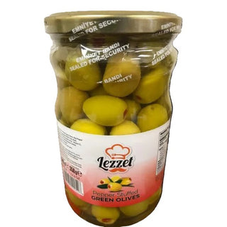 LEZZET GREEN OLIVES STUFFED  WITH PEPPER (640G) 660CC X 12  PC